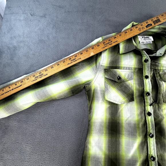 OFF the Grid Women's Bailey Technical Flannel Shirt Medium Lime Green Gray Plaid - Picture 12 of 13